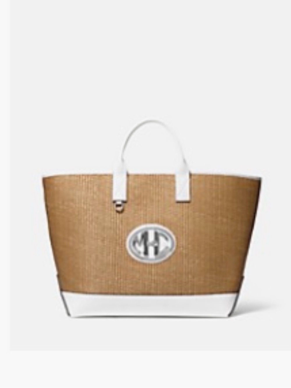 Michael Kors Collection Natural Straw Tote with White Trim
